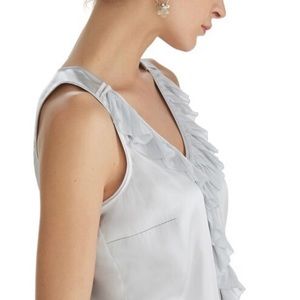 WHITE HOUSE BLACK MARKET Silk White Blouse Top ~ Sleeveless ~ Ruffled ~ EUC